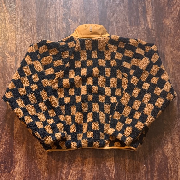 Free People Black and Tan Checkered Teddy Jacket - Picture 4 of 4